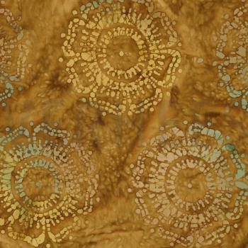 Baumwolle Batik einzigartig gefertigt Grün/Erdtöne auf Ocker